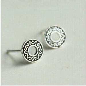 925 Sterling Silver Ear Studs Earrings Retro Silver Sunlight Mysterious Totems Circular Beautiful All-match Anti Allergy 8608
