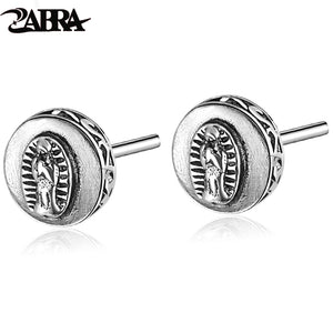 925 Sterling Silver Earring Virgin Mary Stamp Studs Set Handmade Cute Rock Punk Retro Jewelry For Women And Men Brinco Masculino