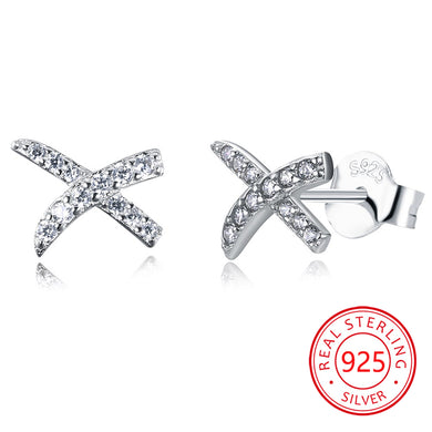925 Sterling Silver Earring Women Small Crystal Bring Stars Cross Brincos Cuff Bijoux Mens Earrings Female Fine Jewelry