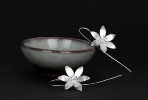 925 Sterling Silver Earrings Fashion Handmade Wiredrawing Long Earrings Temperament Women'S Lotus Drop Earrings S-E121