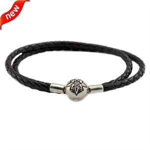 925 Sterling Silver Jewelry Black Leather Bracelets with Starry Sky Clasp Fashion Bracelets for Women DIY Charms Jewelry Making