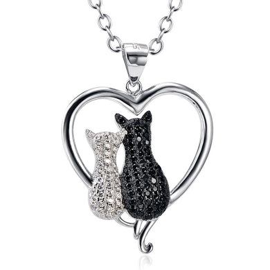 Gioielli in argento sterling 925 Nero Bianco Sweetheart Cats Collana con ciondolo cuore Amanti delle donne Regalo di nozze Choker Collier CHX8858 