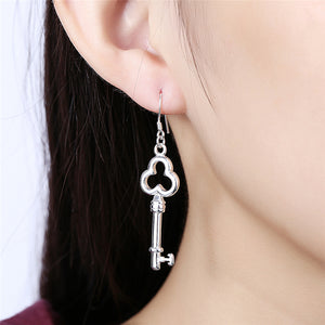 925 Sterling Silver Jewelry Creative Key Women Earrings Ladies Fashion Simple Personality Accessories