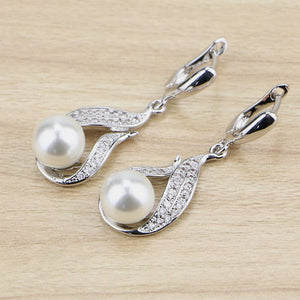 925 Sterling Silver Jewelry Earring Pearls White CZ Beads Drop Dangle Earrings For Women Free Gifts Box