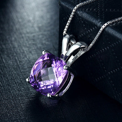 925 Sterling Silver Jewelry High Quality Square Austrian Purple Crystal Pendants Necklaces For Women