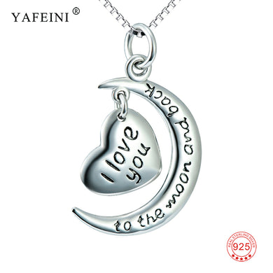 Gioielli in argento sterling 925 Ti amo alla luna e ritorno Collana con ciondolo a forma di cuore e luna per donna 