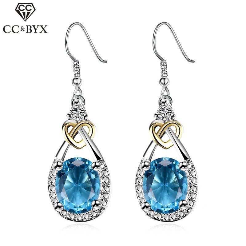 925 Sterling Silver Jewelry Plated Blue CZ Dangle Earrings For Women Wedding Engagement Water Drop Earring Accessories CCE101