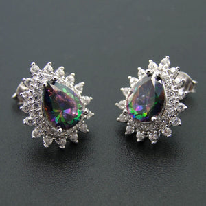 925 Sterling Silver Jewelry Rainbow Pear Shape Mystic Topaz Stud Earrings for Women Jewelry Wedding Gift Birthd Party Jewelry