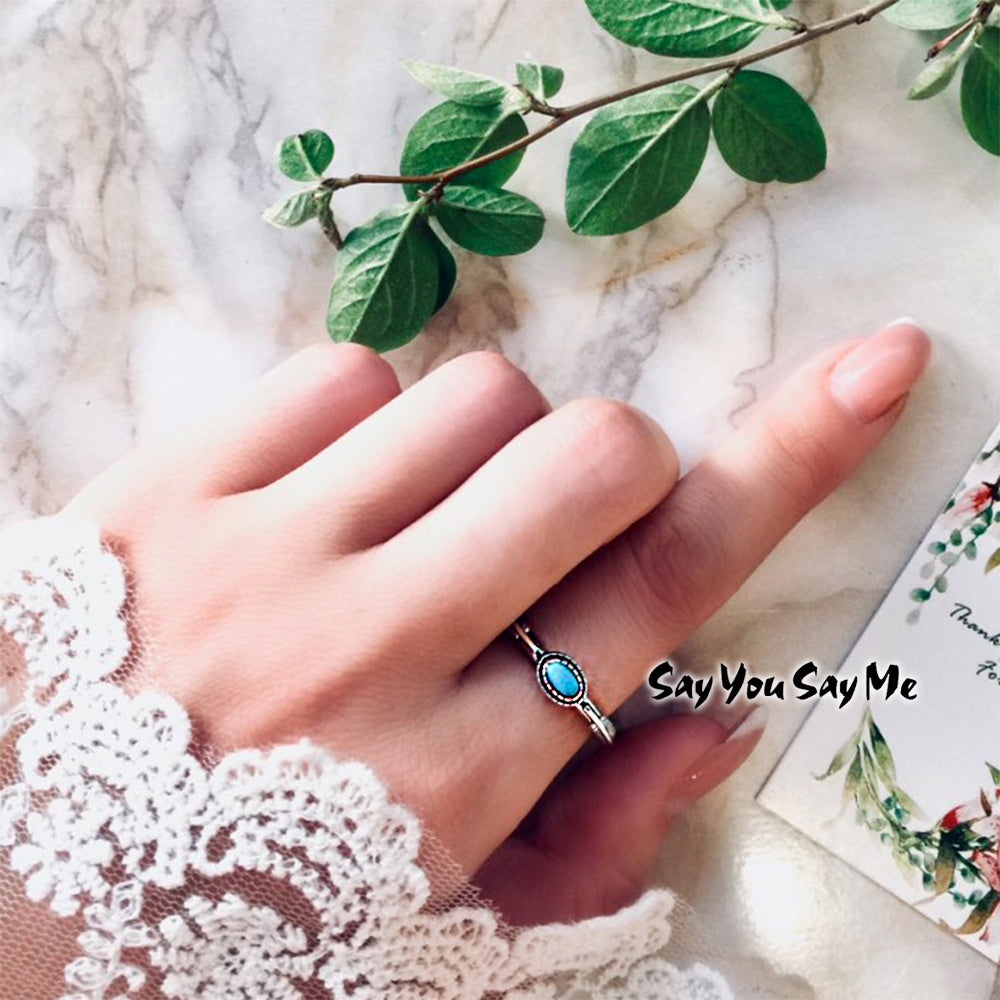 925 Sterling Silver Leaf Ring Wholesale Wedding&Engagement Blue Turquoise Rings 2018 New Arrival Best Gifts You Me