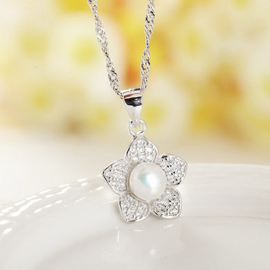 925 collane dell'argento sterlina per le donne sterling-silver-jewelry Collane adorabili del pendente del fiore Regali dei gioielli della perla Commercio all'ingrosso 
