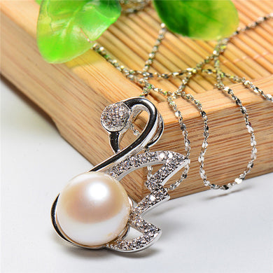 925 Sterling Silver Real Cultured Natural Pearl Necklace with Snake Silver Chain Swan Animal Style Necklace for Women