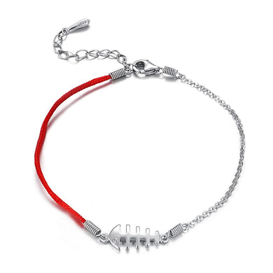 925 Sterling Silver Red Thread Rope Strings Bracelets Cute Animal Fishbone Design Hand Chain Link Bracelet For Women W4 BA031