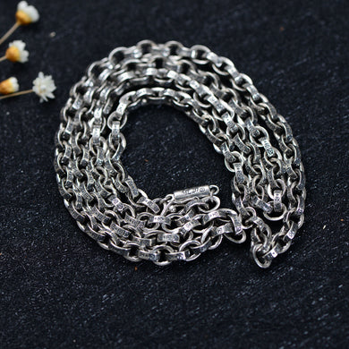 925 Sterling Silver Retro Vintage 70CM & 75CM Buddhist Heart Chain Necklace Men Heavy 5mm Chain Thai Silver CH057832