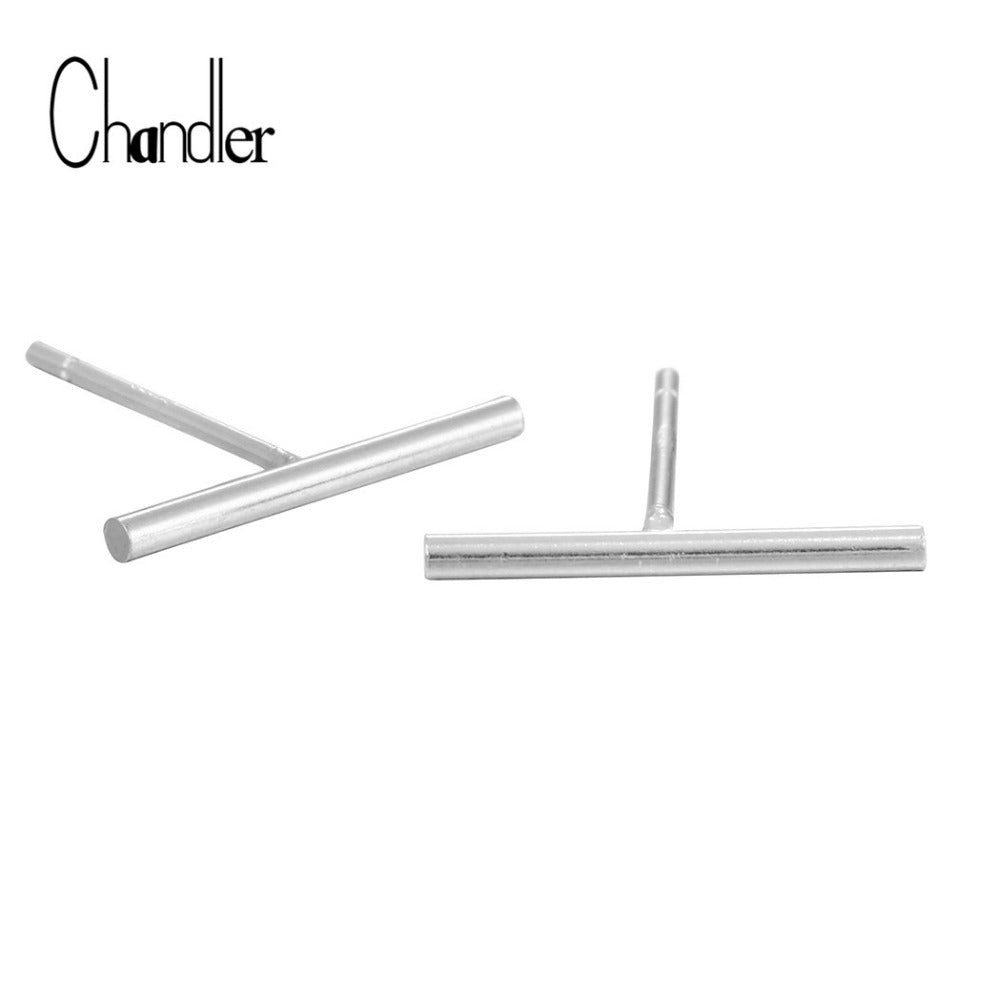 925 Sterling Silver Slim Square Bar T Stud Earrings For Women Geometrical Charm Surgical Piercing Boucle D'oreille Friend Gift