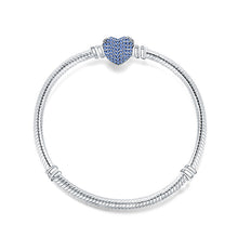 Load image into Gallery viewer, 925 Sterling Silver Snake Chain Basic Bracelets Charms Heart Clip Blue Pink Purple Crystal Clasp Fit Women Diy Bracelets