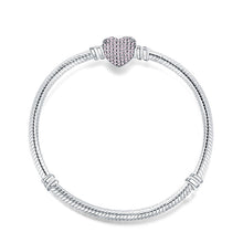 Load image into Gallery viewer, 925 Sterling Silver Snake Chain Basic Bracelets Charms Heart Clip Blue Pink Purple Crystal Clasp Fit Women Diy Bracelets