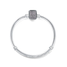 Load image into Gallery viewer, 925 Sterling Silver Snake Chain Basic Bracelets Charms Heart Clip Blue Pink Purple Crystal Clasp Fit Women Diy Bracelets