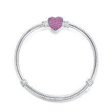 Load image into Gallery viewer, 925 Sterling Silver Snake Chain Basic Bracelets Charms Heart Clip Blue Pink Purple Crystal Clasp Fit Women Diy Bracelets