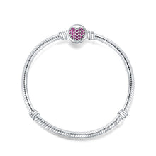 Load image into Gallery viewer, 925 Sterling Silver Snake Chain Basic Bracelets Charms Heart Clip Blue Pink Purple Crystal Clasp Fit Women Diy Bracelets