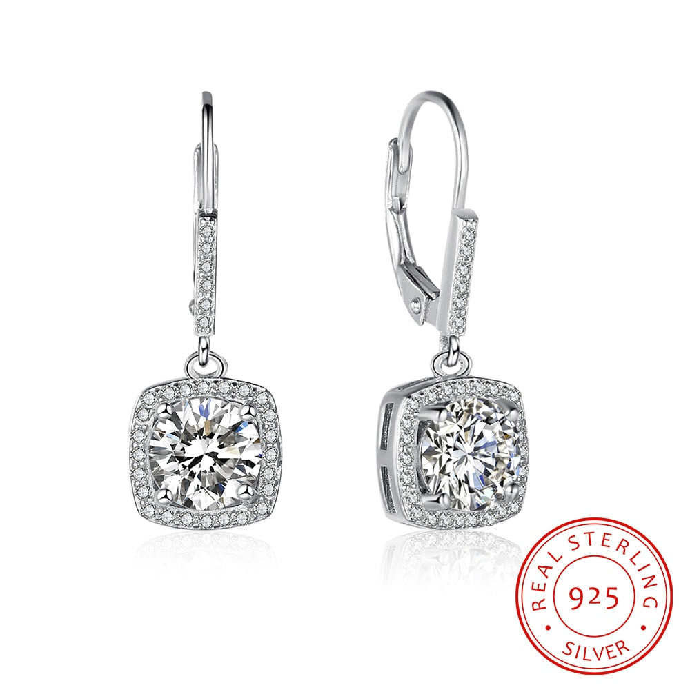 925 Sterling Silver Square Cubic Zirconia Dangle Earrings For Women Wedding Jewelry Gift For Her (EA102078)
