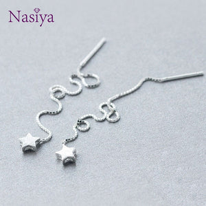 925 Sterling Silver Star Shape Drop Earrings For Women Long Tassel Female Earrings Valentine's D Gift Jewelry