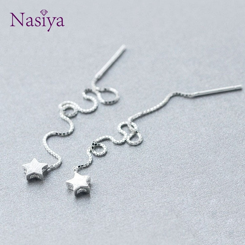 925 Sterling Silver Star Shape Drop Earrings For Women Long Tassel Female Earrings Valentine's D Gift Jewelry