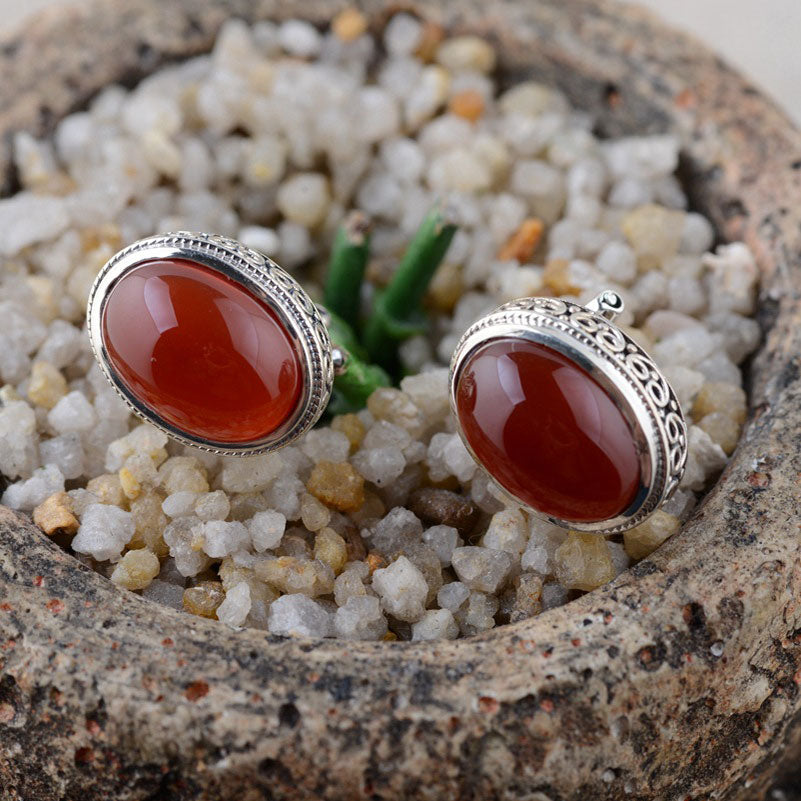 925 Sterling Silver Stud Earring Natural Red Stone Earrings for Women S925 Silver boucle d'oreille