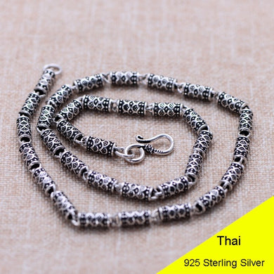 925 Sterling Silver Vintage Thai Silver Retro Men Chain Necklace Fine Jewelry Cylindrical Wavelet Point Link Chain CH00077