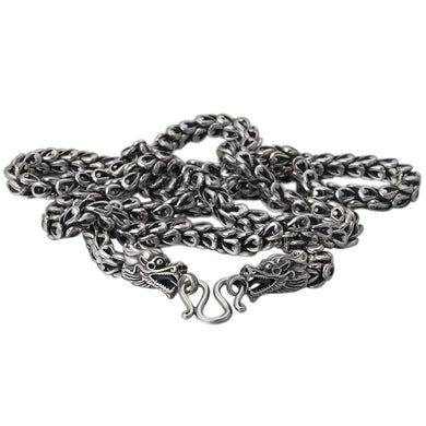 925 Sterling Silver Vintage Thai Silver Retro Men & Women Chain Necklace Fine Jewelry Double Chinese Dargon Scale Chain CH041558