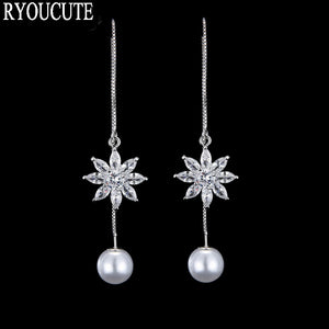 925 Sterling Silver Zircon Snowflake Earrings for Women Wedding Jewelry Fashion sterling-silver-jewelry Brincos Pendientes