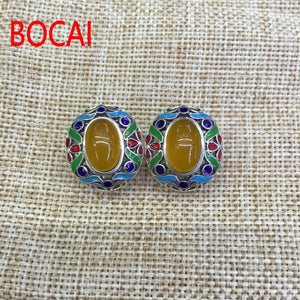 925 Sterling Silver wire inserting Enamel Inl Earrings Huang Yusui