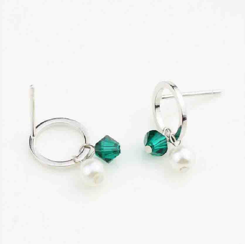 925 fashion bead ear nail female minimalist fashion green zircon sterling silver circle earrings J0315