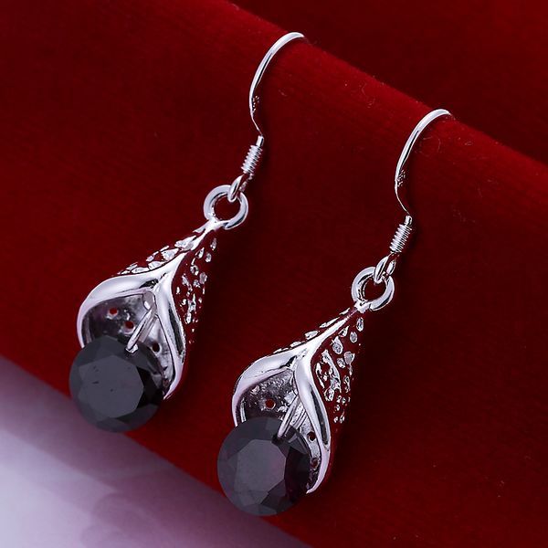 925 jewelry silver plated earrings, 925 jewelry jewelry, Inlaid Purple Stone Cone Earrings E208