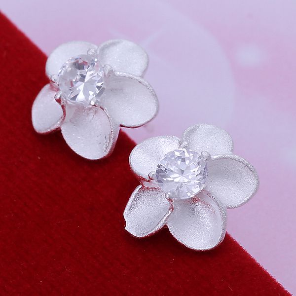 925 jewelry silver plated earrings, 925 jewelry jewelry, White Stone Rose Earrings E179