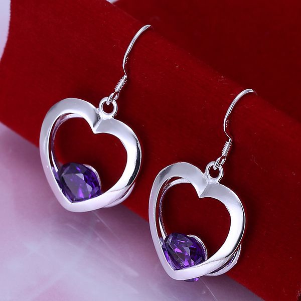 925 jewelry silver plated earrings fashion jewelry earrings beautiful earrings high quality Purple Stone Heart Earrings pp vm