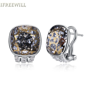 925 silver brown crystal stud earrings for woman trendy unique Pillow shape fashion snd fine jewelry party gift