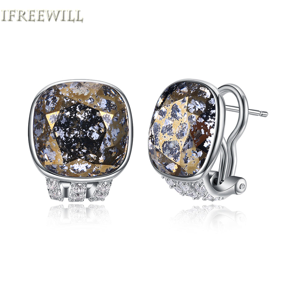 925 silver brown crystal stud earrings for woman trendy unique Pillow shape fashion snd fine jewelry party gift