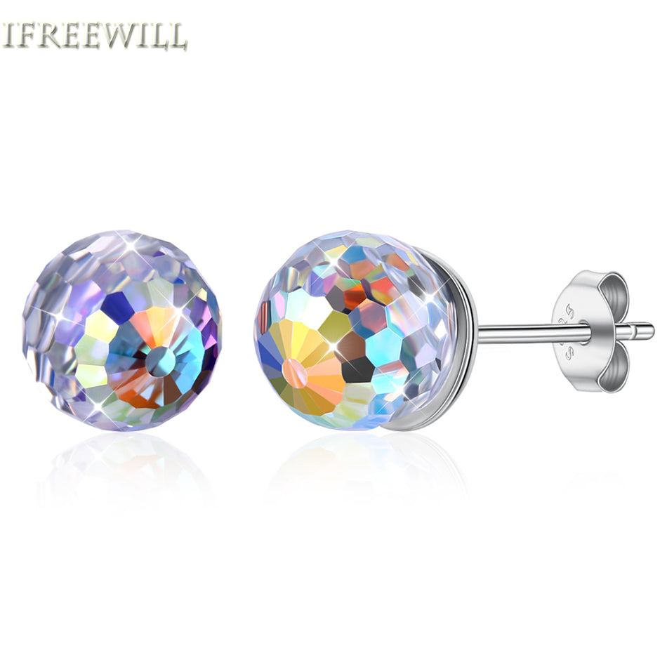 925 silver crystal stud earrings for woman trendy Simple Round Ball fashion snd fine jewelry party gift
