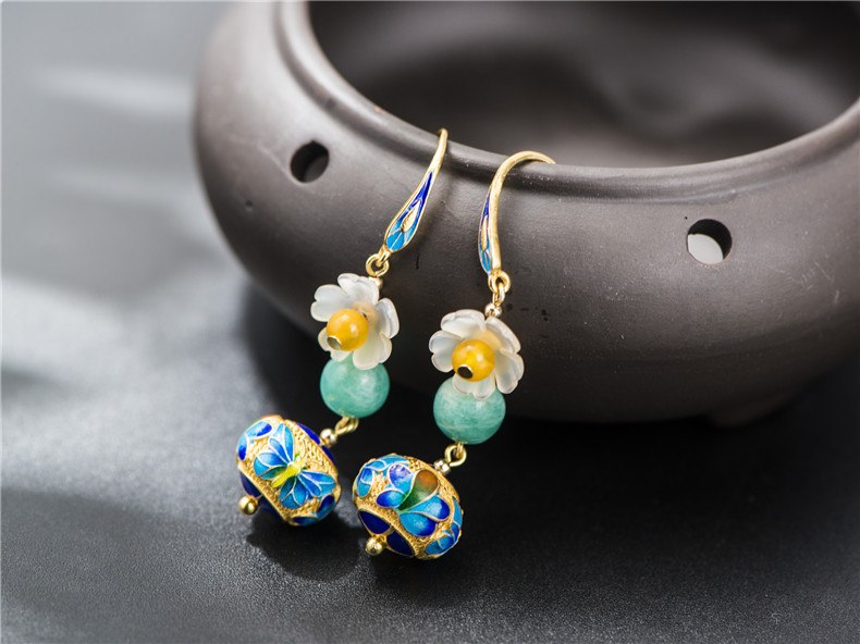 925 silver jewelry earrings original hand-made butterfly flowers Tianhe stone earrings