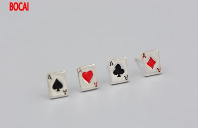 925 silver male female Earrings Thailand imported A poker square Thai Tremella nail