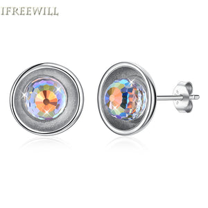 925 silver stud earrings for woman trendy Simple Round Ball cut crystal fashion snd fine jewelry party gift