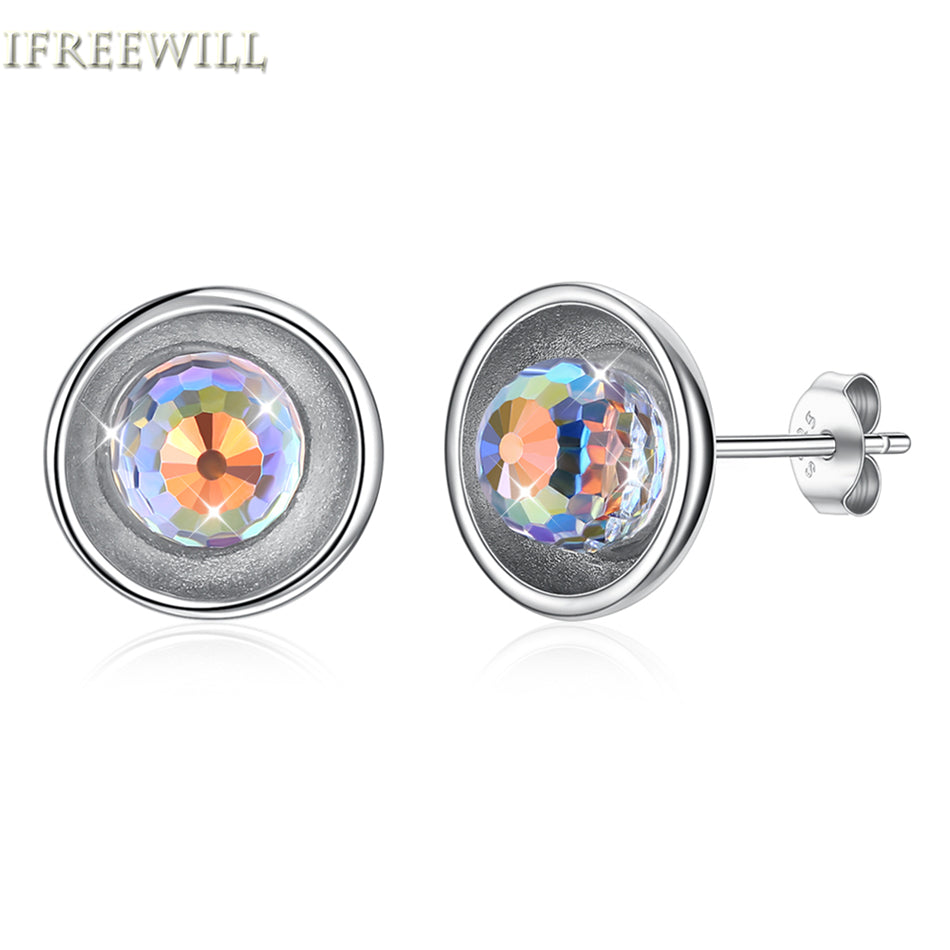 925 silver stud earrings for woman trendy Simple Round Ball cut crystal fashion snd fine jewelry party gift