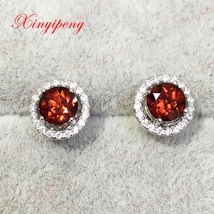 925 silver with 100% natural garnet earrings female red wine Beautiful color Fine jewelry