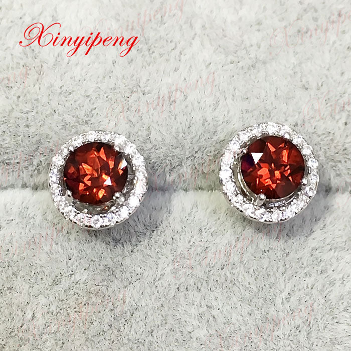 925 silver with 100% natural garnet earrings female red wine Beautiful color Fine jewelry