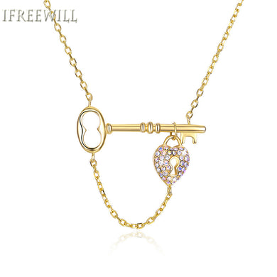 925 silver woman Key Necklace romantic Austrian Crystal Sweet Heart-shaped Ornaments
