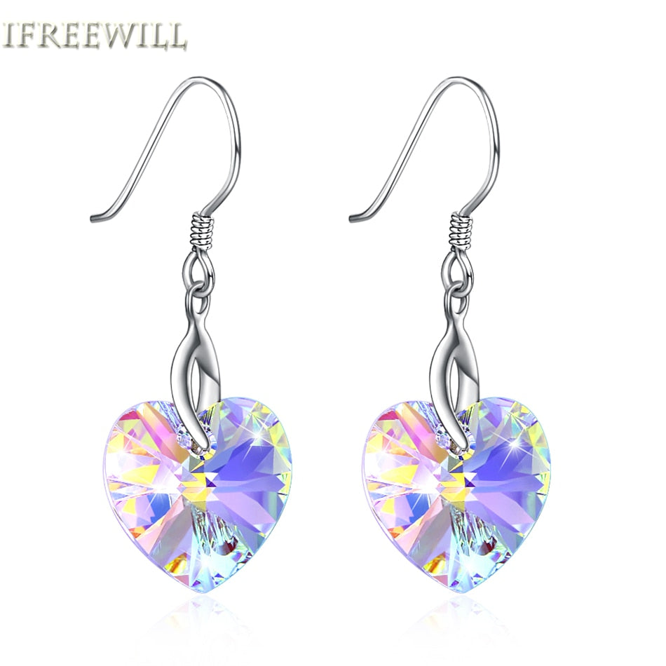 925 silver woman drop earrings IFREEWIL classic heart Natural Crystal fine jewelry