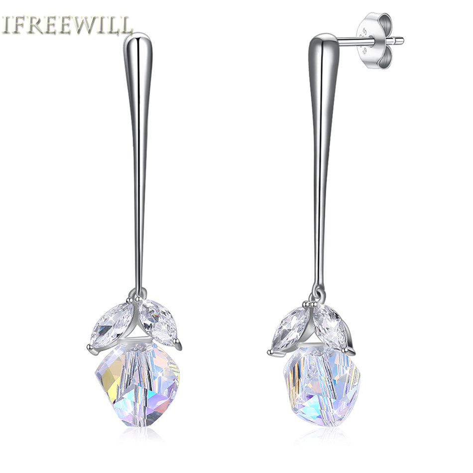 925 silver woman drop earrings classic Natural Crystal ear fine jewelry party gift
