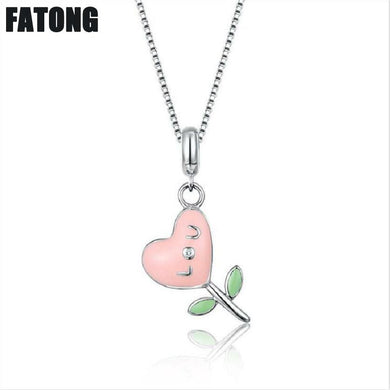 925 sterling silver Epoxy heart-shaped flower necklace jewelry female J0283