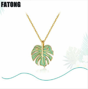 925 sterling silver European and American style wild small fresh green oil turtle bamboo leaf necklace simple fashion j0253