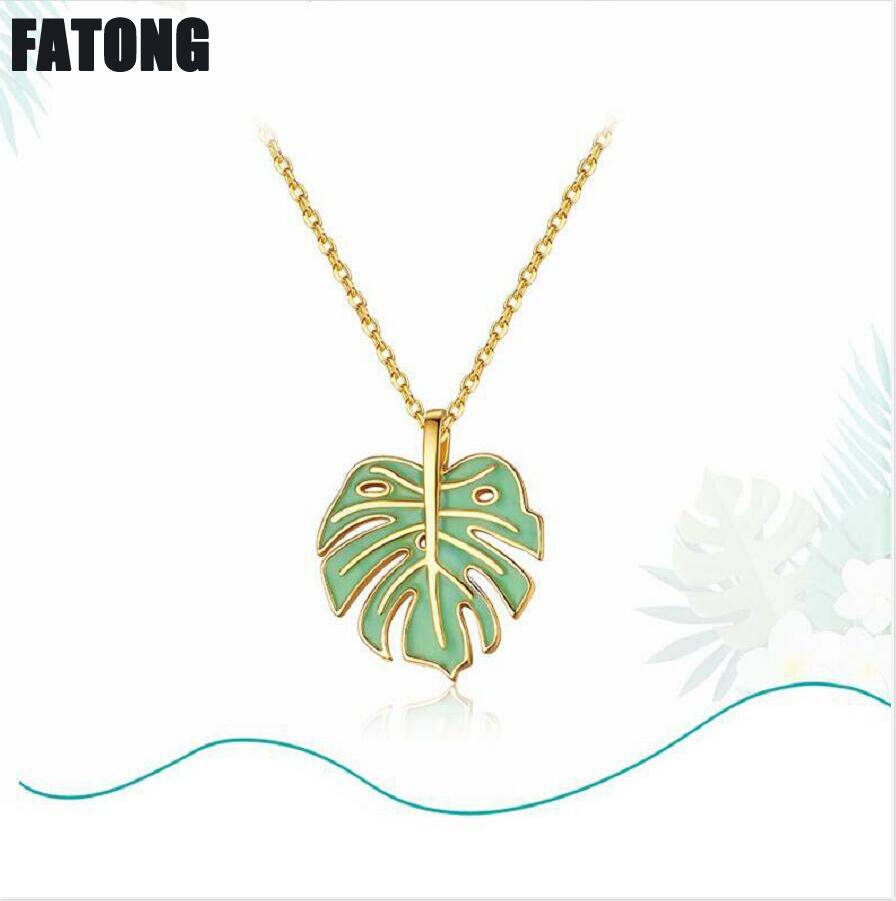 925 sterling silver European and American style wild small fresh green oil turtle bamboo leaf necklace simple fashion j0253